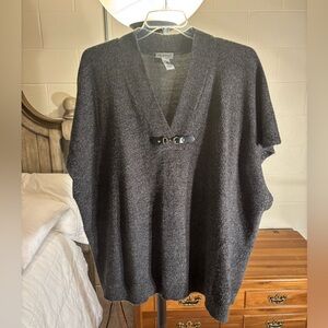 Catherines Plus Size Gray Knit Poncho with Buckle Accent
